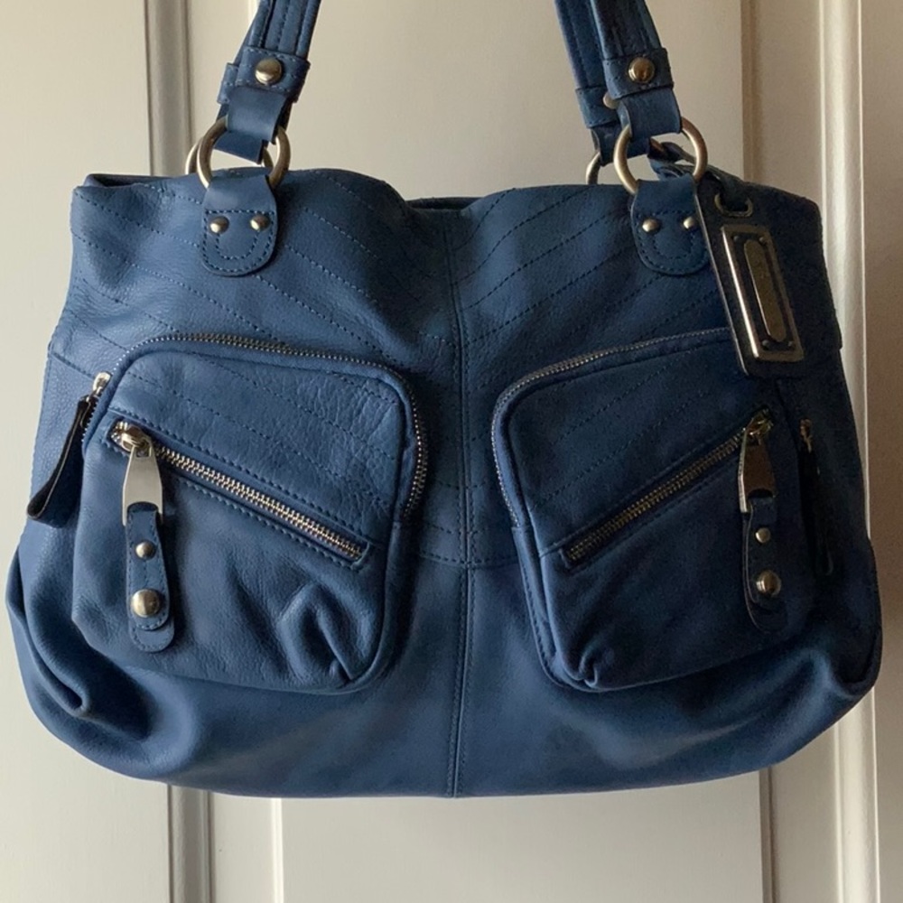 B Makowsky Blue Leather Handbag